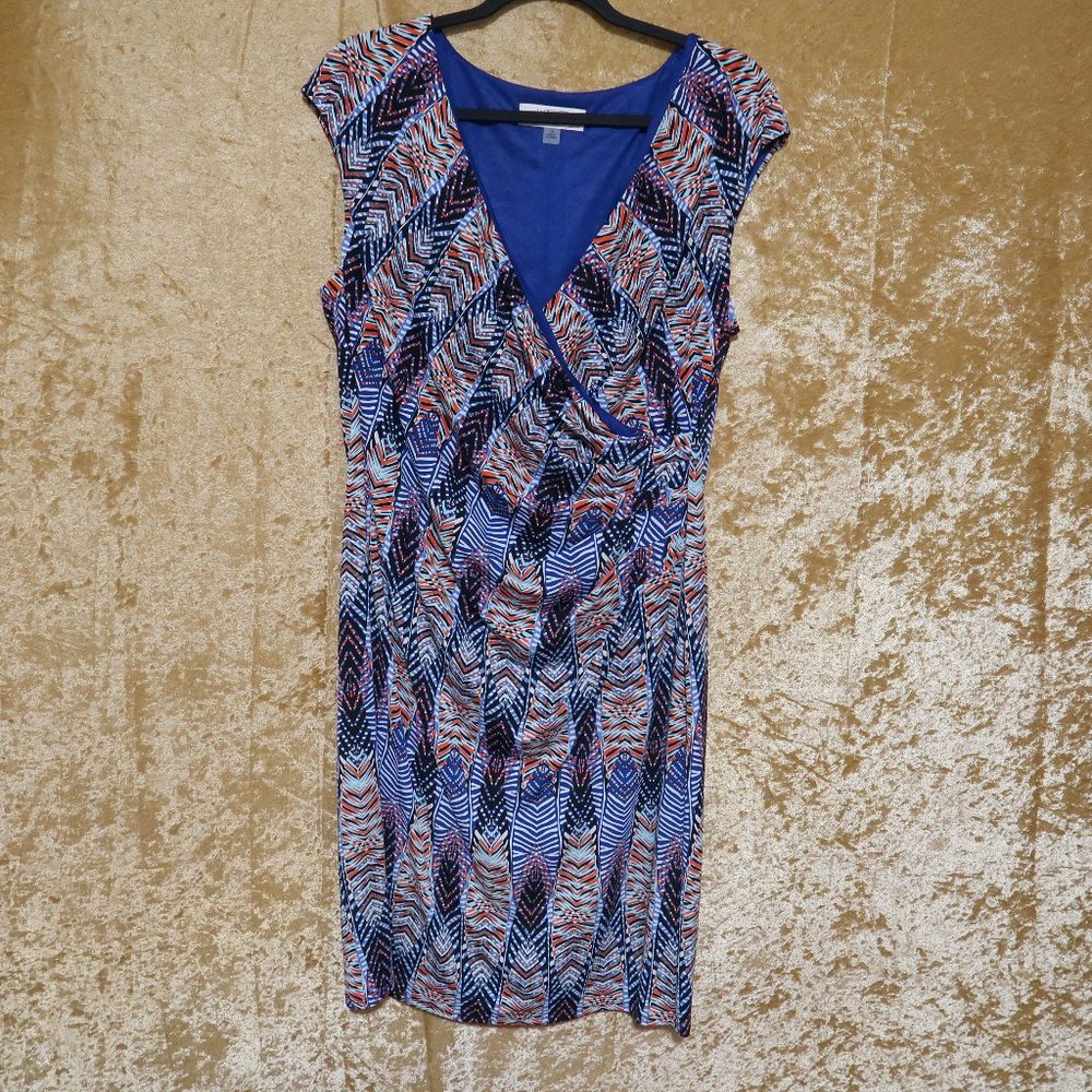 Kasper Multicolor Wrap-Front V-Neck Dress - Size 14